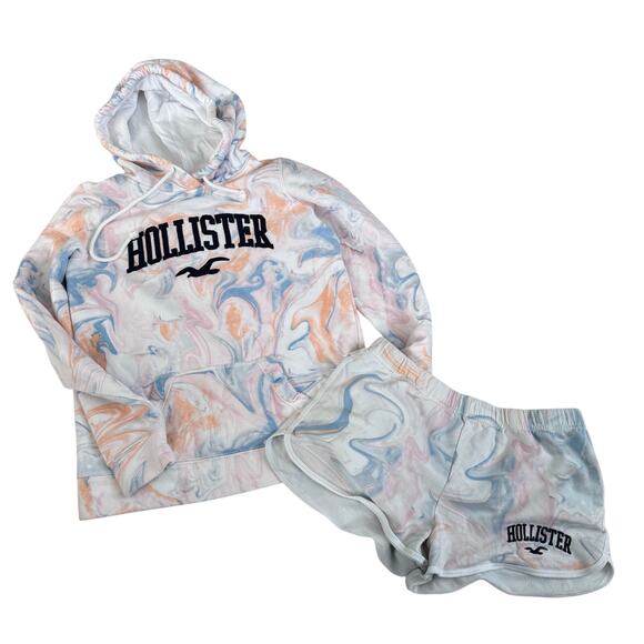 Hollister Hoodie Shorts Set Women's Small Multicolor Marbled - Picture 1 of 6